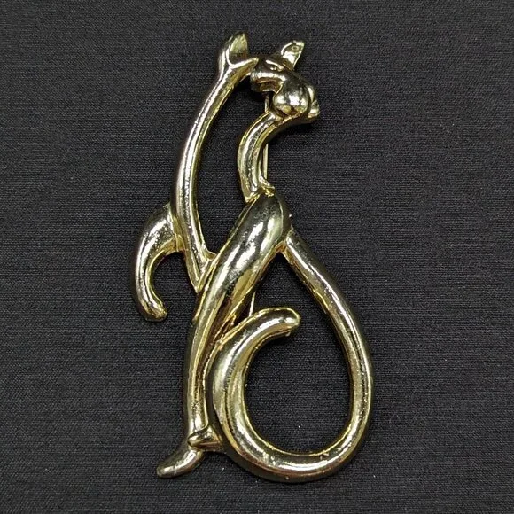 Vintage Gold-Tone Cat Brooch Pin Outline Statement - Picture 1 of 2